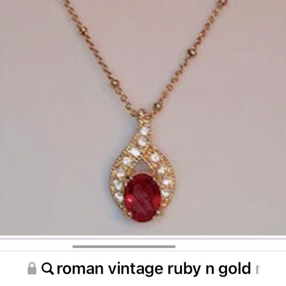 New! Vintage Ruby Set Simulant Teardrop Necklace … - image 3